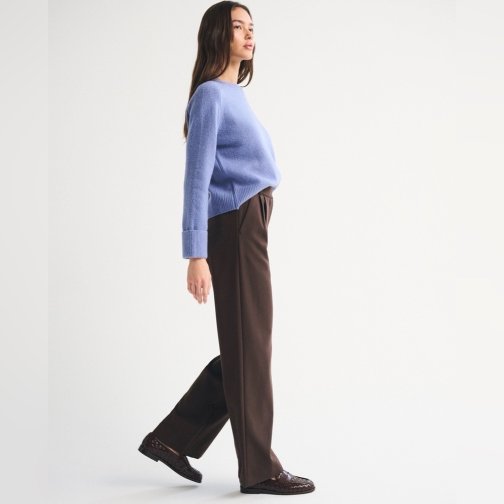 Abercrombie & Fitch Sloane Tailored Wide-Leg High-Rise Pants in Dark Brown 26R - Picture 5 of 8